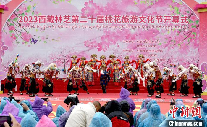 3月28日，西藏林芝第二十屆桃花旅游文化節(jié)開(kāi)幕式上的文藝表演?！±盍?攝